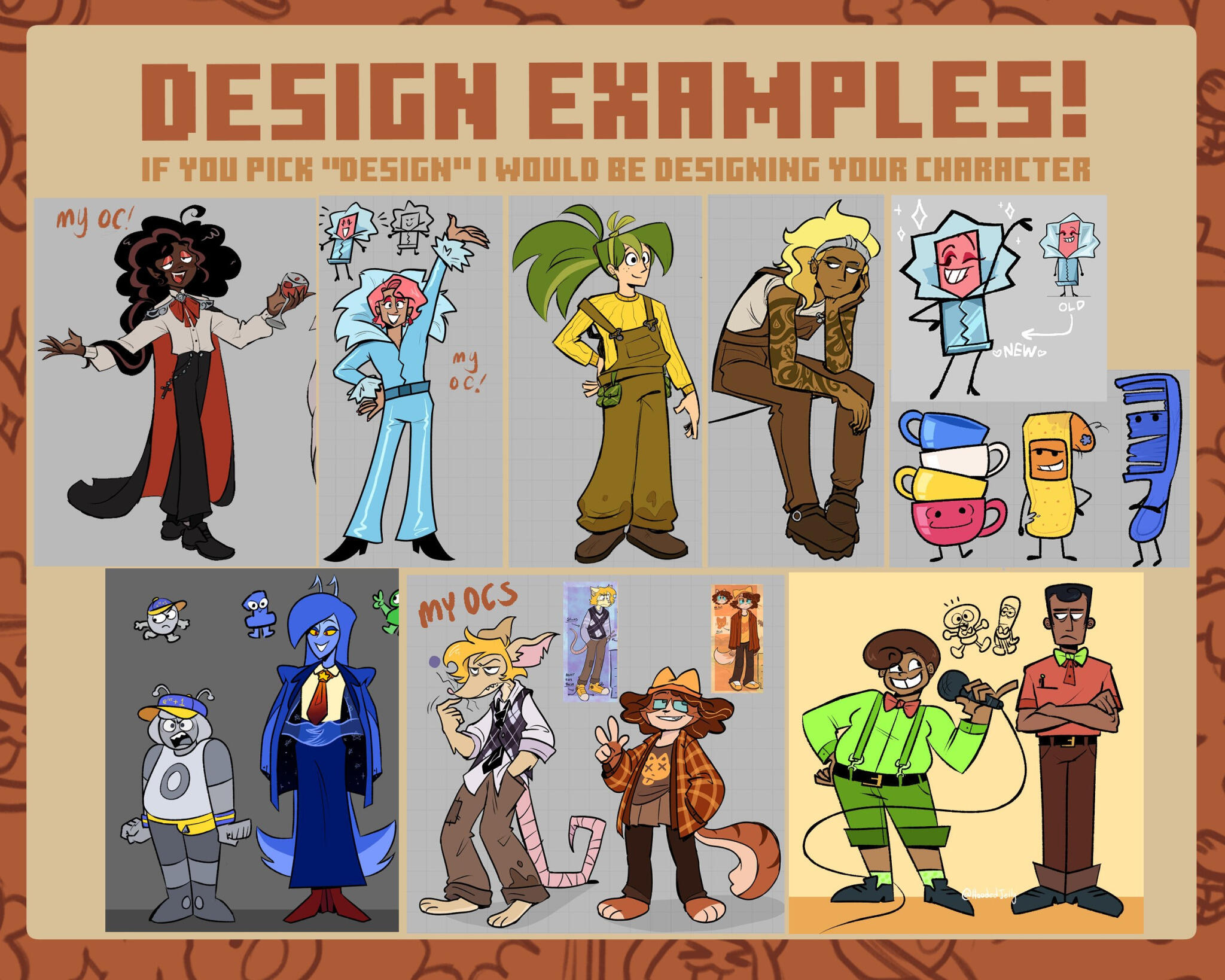 Design Examples! If you pick "design" I would be designing your character